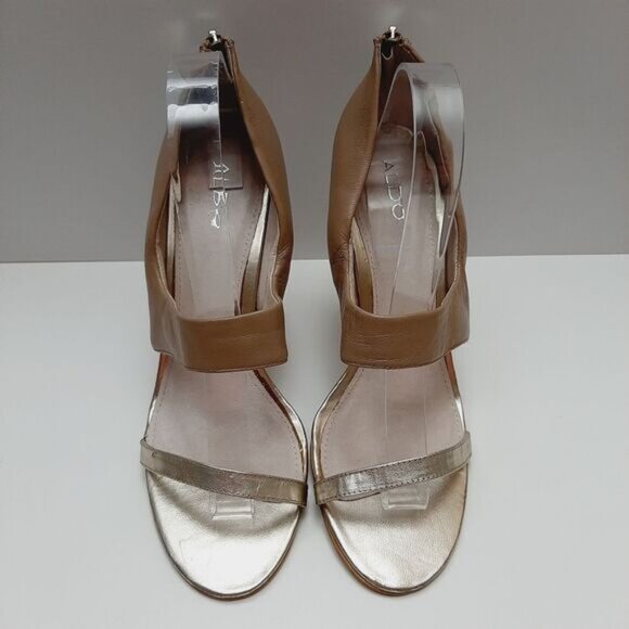 ALDO Everest Leather Open Toe High Heel Sandals Nude Cream & Silver Sz 10 Eur 41 - Picture 3 of 16